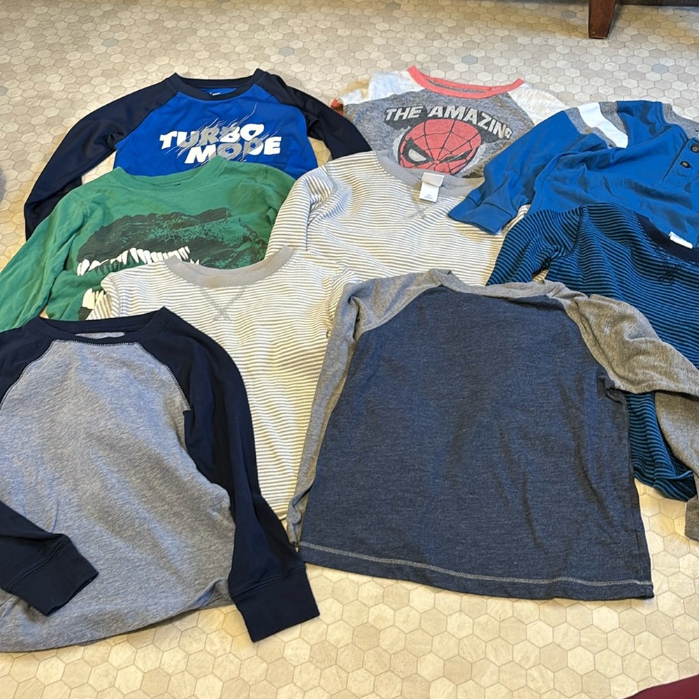 Lot of 9 size 5/5T long sleeve shirts. Spider-Man is a 6, but fits like a 5